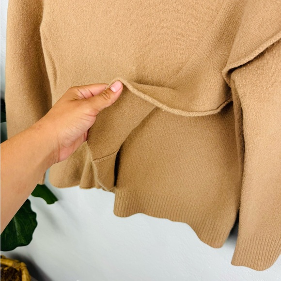 J. Crew Ruffle Crewneck Sweater 100% Merino Boiled Wool Brown Tan - Picture 6 of 9